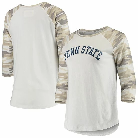 New ⭐ Unbranded 👩 Women's White/Camo Penn State Nittany Lions Boyfriend ⚾ Baseball Raglan 3/4-Sleeve T-Shirt 🥰 - Image 2