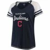 Wholesale 🎉 Unbranded 👩 Women's Soft As A Grape Navy Cleveland Indians Plus Sizes Three Out Color Blocked Raglan Sleeve T-Shirt 👍