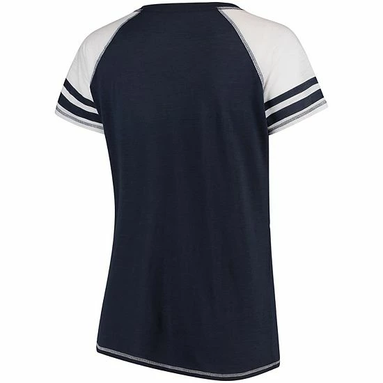 Wholesale 🎉 Unbranded 👩 Women's Soft As A Grape Navy Cleveland Indians Plus Sizes Three Out Color Blocked Raglan Sleeve T-Shirt 👍 - Image 3