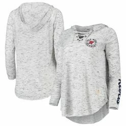 Outlet 🛒 Unbranded 👩 Women's Pressbox Gray Ole Miss Rebels Space Dye Lace-Up V-Neck Long Sleeve T-Shirt ❤️