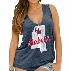Promo ❤️ Unbranded 👩 Women's Original Retro Brand Navy Ole Miss Rebels State Shape Relaxed Henley Tank Top 👍