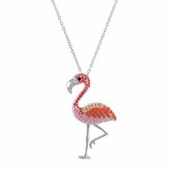 Outlet 😀 Unbranded Sterling Silver Pink Crystal Flamingo Necklace ✔️