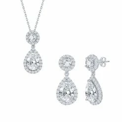 Wholesale 😉 Unbranded Sterling Silver Pear-Shaped CZ Necklace & Earrings Set 🧨
