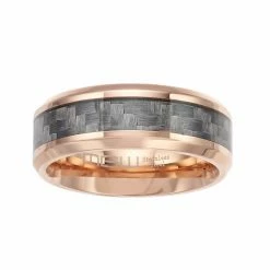 Wholesale 🌟 Unbranded Men's Rose Gold Tone Stainless Steel Carbon Fiber Beveled Edge Ring ⌛