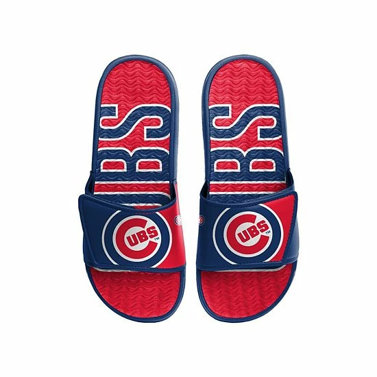 Promo ❤️ Unbranded Men's FOCO Chicago Cubs Logo Gel Slide 🩴 Sandals ✔️