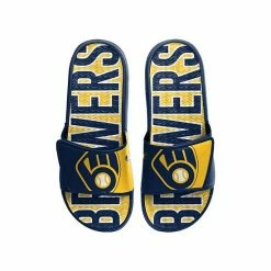 Hot Sale 😀 Unbranded Men's FOCO Milwaukee Brewers Logo Gel Slide 🩴 Sandals 🎁