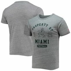 Hot Sale ❤️ Unbranded Men's League Collegiate Wear Heathered Gray Miami Hurricanes Hail Mary Football Victory Falls Tri-Blend T-Shirt 🤩