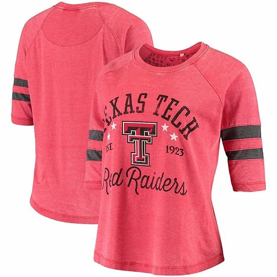 Coupon ๐ Unbranded ๐ฉ Women's Pressbox Heathered Red Texas Tech Red Raiders Jade Vintage Washed 3/4 Sleeve Jersey T-Shirt ๐