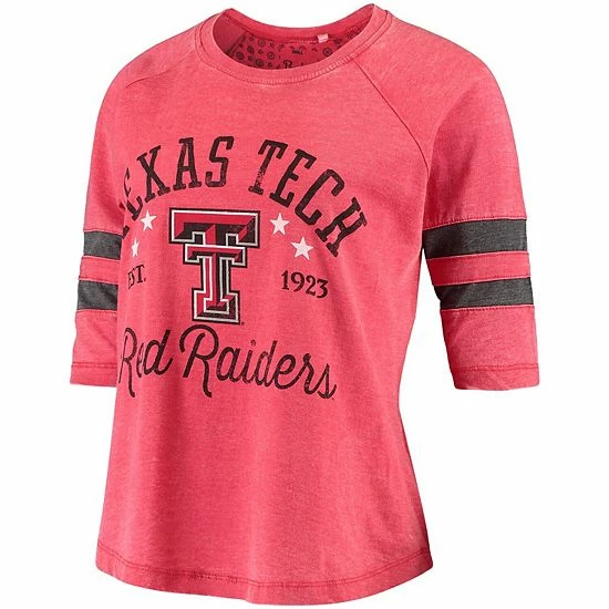 Coupon ๐ Unbranded ๐ฉ Women's Pressbox Heathered Red Texas Tech Red Raiders Jade Vintage Washed 3/4 Sleeve Jersey T-Shirt ๐ - Image 3