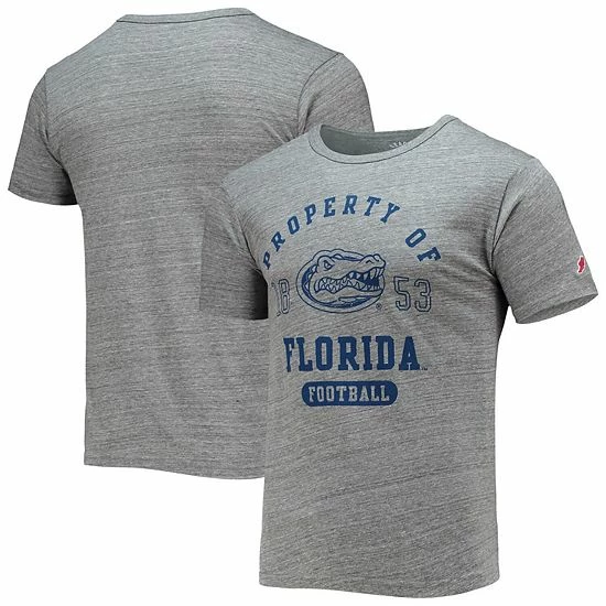 New ๐ Unbranded Men's League Collegiate Wear Heathered Gray Florida Gators Hail Mary Football Victory Falls Tri-Blend T-Shirt โจ
