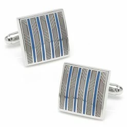 Cheap 🛒 Unbranded Men's Gray & Blue Striped Square Cuff Links 😉