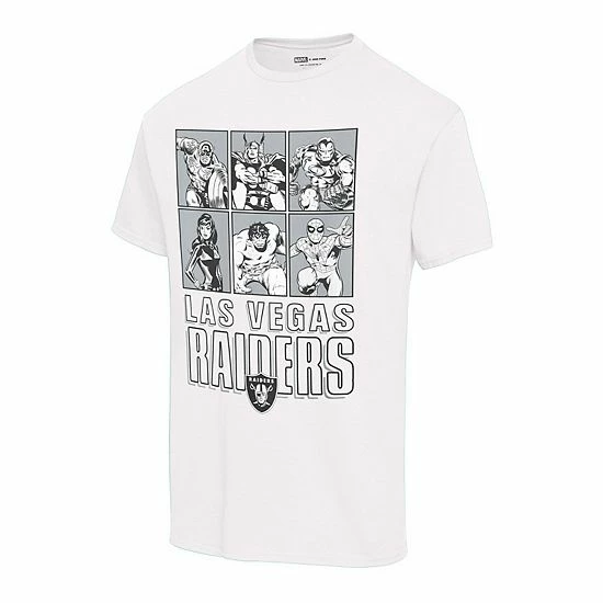 New ๐ Unbranded Unisex Junk Food White Las Vegas Raiders Disney Marvel Avengers Line-Up T-Shirt ๐ - Image 3
