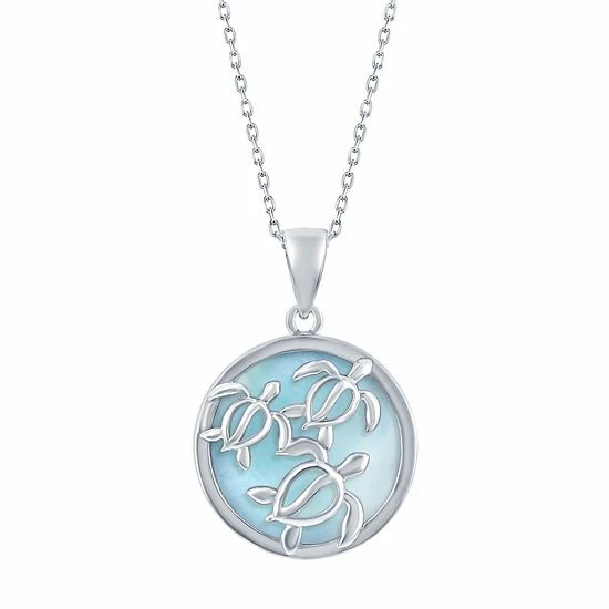 Best reviews of ๐ Unbranded Sterling Silver Round Larimar Openwork Turtle Pendant Necklace ๐