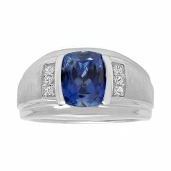 Best Pirce 🥰 Unbranded Men's Sterling Silver Lab-Created Blue & White Sapphire Ring ⭐