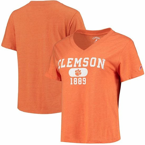Promo ✔️ Unbranded 👩 Women's League Collegiate Wear Heathered Orange Clemson Tigers Intramural Boyfriend Tri-Blend V-Neck T-Shirt ✨