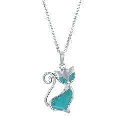 Wholesale 🌟 Unbranded Sterling Silver Simulated Turquoise Cat Necklace ❤️
