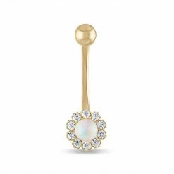 Promo 🧨 Unbranded 14K Gold Opal & Cubic Zirconia Belly Ring 🛒