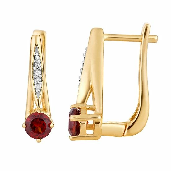 Outlet ⭐ Unbranded 10k Gold Garnet & Diamond Accent Latch Back Earrings ⌛