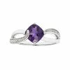 Cheapest 🛒 Unbranded Sterling Silver Amethyst & Diamond Accent Cushion Bypass Ring ⭐