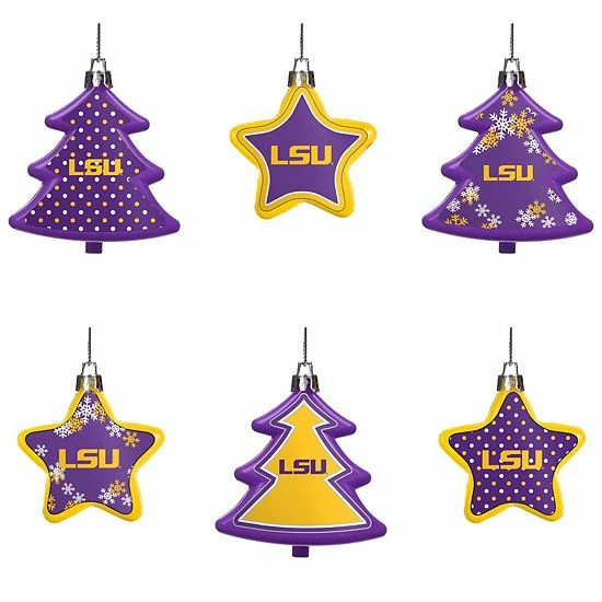 Hot Sale 🌟 Unbranded LSU Tigers Six-Pack Shatterproof Tree And Star Ornament Set 👏