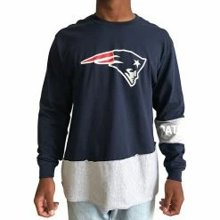 Promo 🔥 Unbranded Men's Refried Apparel Navy/Gray New England Patriots Sustainable Upcycled Angle Long Sleeve T-Shirt 🎉