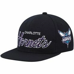 Best Sale ⭐ Unbranded Men's Mitchell & Ness Black Charlotte Hornets Hardwood Classics Script 2.0 Snapback Hat 💯