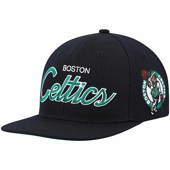 Hot Sale 😉 Unbranded Men's Mitchell & Ness Black Boston Celtics Hardwood Classics Script 2.0 Snapback Hat ⭐