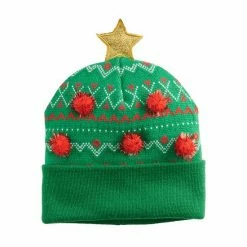 Wholesale 🎉 Unbranded 🎅 Christmas Tree Knit Beanie With Glitter Star & Mini Tinsel Poms 😉