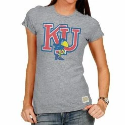 Best Pirce ✔️ Unbranded 👩 Women's Original Retro Brand Heathered Gray Kansas Jayhawks Tri-Blend Crew Neck T-Shirt ⭐