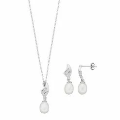 New 💯 Unbranded Sterling Silver Freshwater Cultured Pearl & Cubic Zirconia Pendant & Drop Earring Set ❤️