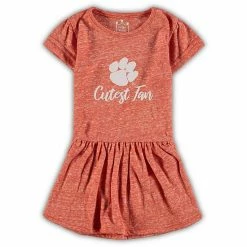 New 🧨 Unbranded Infant 👧 Girls Orange Clemson Tigers Knobby Slub T-Shirt 👗 Dress ✔️