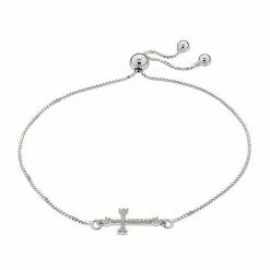 Best deal ⭐ Unbranded Sterling Silver 1/10 Carat T.W. Diamond Sideways Cross Bolo Bracelet 🤩