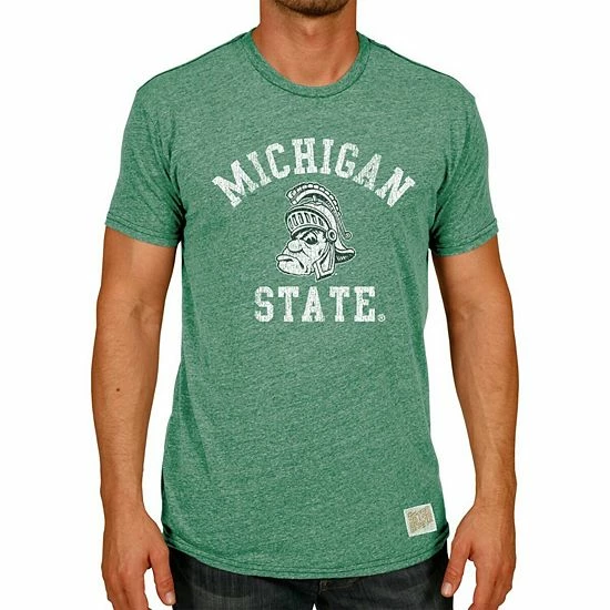 Budget ๐ฅ Unbranded Men's Original Retro Brand Heather Green Michigan State Spartans Vintage Gruff Tri-Blend T-Shirt โ๏ธ - Image 2