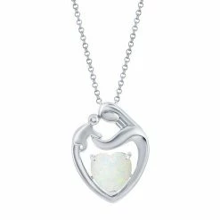 Top 10 😀 Unbranded Sterling Silver Lab-Created White Opal 👩 Mother & Child Heart Necklace 🤩