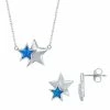 Cheapest 🛒 Unbranded Sterling Silver Lab-Created Blue Opal Star Earring & Necklace Set 👍