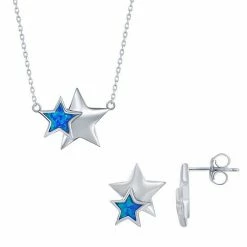 Cheapest 🛒 Unbranded Sterling Silver Lab-Created Blue Opal Star Earring & Necklace Set 👍