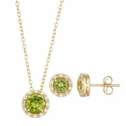 Hot Sale 😍 Unbranded 18k Gold Over Silver Peridot & Cubic Zirconia Halo Pendant & Stud Earring Set 👍