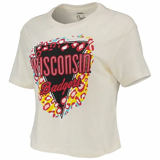 Discount 🛒 Unbranded 👩 Women's Pressbox Cream Wisconsin Badgers Taylor Animal Print Cropped T-Shirt 🛒 - Image 3