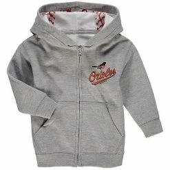 Hot Sale 🎁 Unbranded Toddler Soft As A Grape Heathered Gray Baltimore Orioles ⚾ Baseball Print Full-Zip Hoodie 🎁