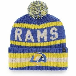 Discount 😀 Unbranded Men's '47 Royal Los Angeles Rams Bering Cuffed Knit Hat With Pom 💯