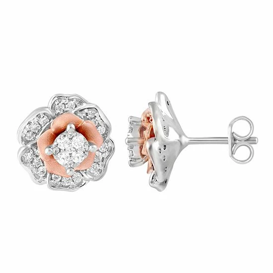 Hot Sale 😀 Unbranded Sterling Silver 1/2 Carat T.W. Diamond Floral Cluster Stud Earrings ⭐