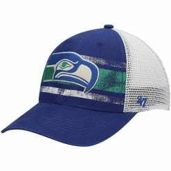Wholesale 😉 Unbranded Men's '47 Royal/White Seattle Seahawks Legacy Interlude MVP Trucker Snapback Hat 🎉