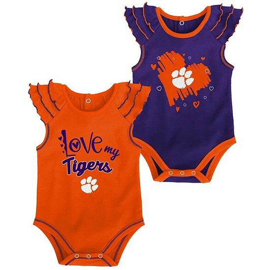 Flash Sale ⭐ Unbranded 👧 Girls Newborn & Infant Orange/Purple Clemson Tigers Touchdown 2-Pack Bodysuit Set ❤️