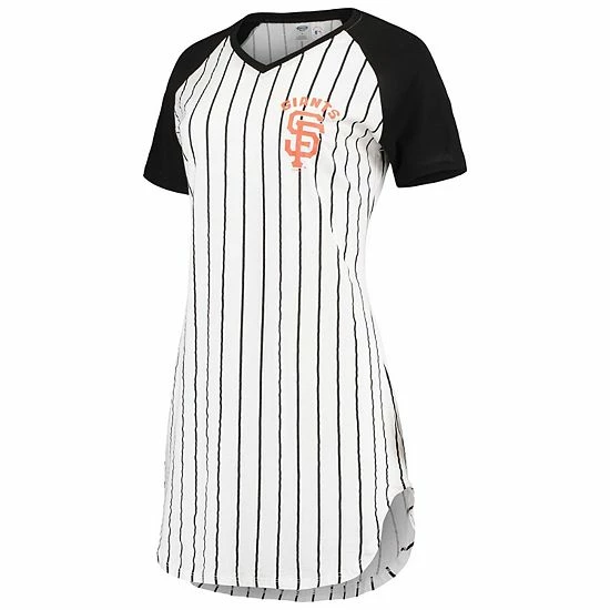Outlet ๐งจ Unbranded ๐ฉ Women's Concepts Sport White/Black San Francisco Giants Vigor Pinstripe Raglan V-Neck Nightshirt ๐ - Image 3