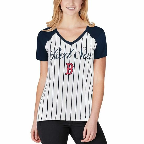 New 💯 Unbranded 👩 Women's Concepts Sport White/Navy Boston Red Sox Vigor Pinstripe T-Shirt 🛒 - Image 5