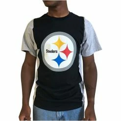 Best Sale 🛒 Unbranded Men's Refried Apparel Black/Gray Pittsburgh Steelers Sustainable Upcycled Split T-Shirt 🛒