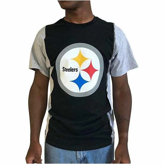 Best Sale 🛒 Unbranded Men's Refried Apparel Black/Gray Pittsburgh Steelers Sustainable Upcycled Split T-Shirt 🛒