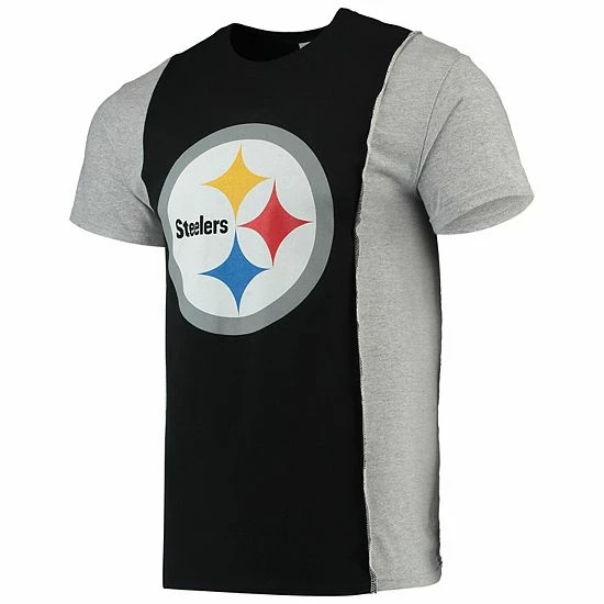 Best Sale 🛒 Unbranded Men's Refried Apparel Black/Gray Pittsburgh Steelers Sustainable Upcycled Split T-Shirt 🛒 - Image 2