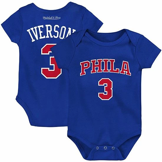Coupon ๐งจ Unbranded Infant Mitchell & Ness Allen Iverson Royal Philadelphia 76ers Hardwood Classics Name & Number Bodysuit ๐