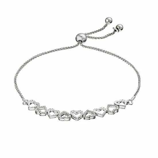 Discount ๐ Unbranded Sterling Silver 1/5 Carat T.W. Diamond Hearts Bolo Bracelet ๐